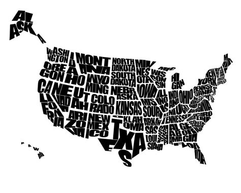 USA Word Map Typographical Map Print or Canvas United - Etsy