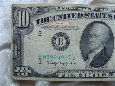 Vtg 1950 D 10 Ten Dollar Error Bill Note Well Off Center Print Paper Money Usa