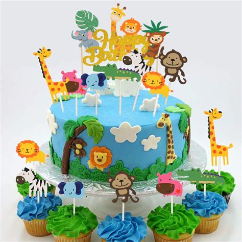 Buy DIYASY 45 Pcs Safari Jungle Animal Cupcake Toppers,Zebra Giraffe 8 Designs Cake Topper ...