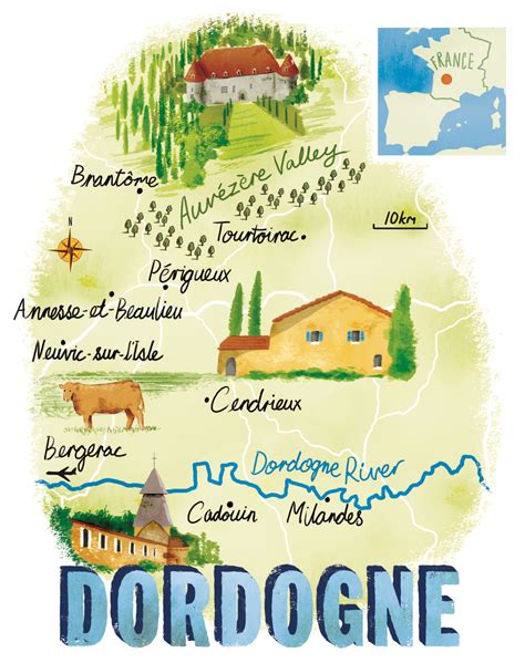 Dordogne map by Scott Jessop | Illustrated map, Vintage travel posters ...