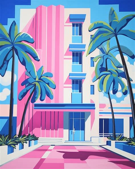 Premium AI Image | Miami Beach Art Deco building abstract palm tree art ...