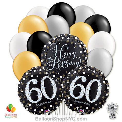 60th Sparkling Happy Birthday Mylar Latex Pearl Balloon Bouquet