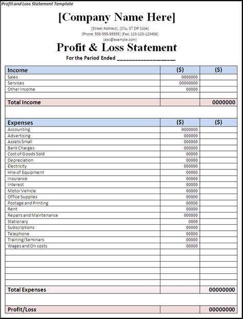 Printable Blank Profit And Loss Statement - Business Mentor