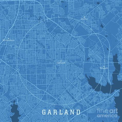 Garland TX City Vector Road Map Blue Text Digital Art by Frank Ramspott ...