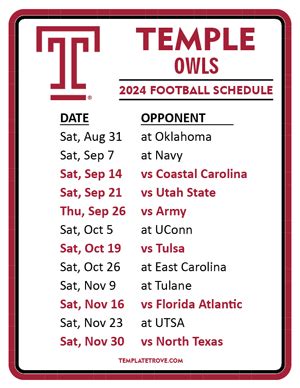 Printable 2024 Temple Owls Football Schedule