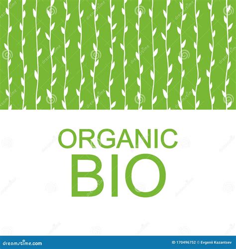 Organic Bio Packaging Design. Stems with Leaves on a Green Background and Logo Stock Vector ...