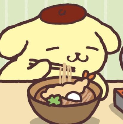 Sanrio pompompurin icon eating food noodles | Hello kitty characters ...