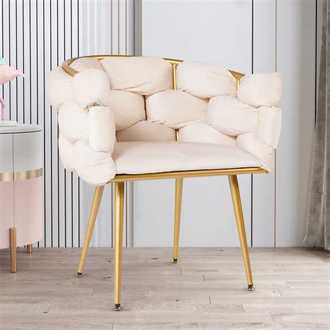 Modern Velvet Accent Chair Beige Upholstered Armchair with Gold Legs-Homary