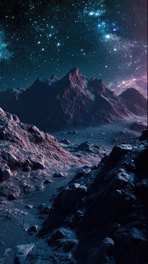 purple night sky over mountains, galaxy mountain landscape, night sky ...