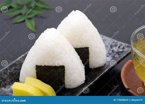 Onigiri Triangle Sushi Ball With Rice Wrapped Nori Seaweed Isolated On ...