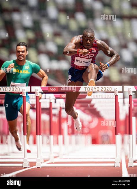 Grant Holloway participating in the 110 meter hurdles at the 2020 Tokyo Olympics Stock Photo - Alamy