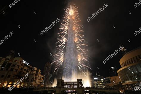 Fireworks Illuminate Sky Around Burj Khalifa Editorial Stock Photo ...