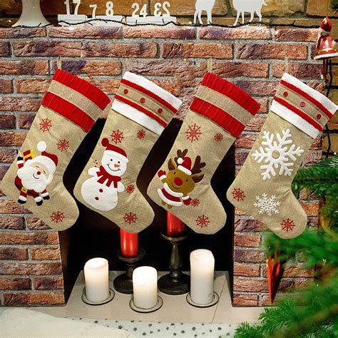 Christmas Stockings, Traditional Santa Snowman Reindeer Snowflake ...