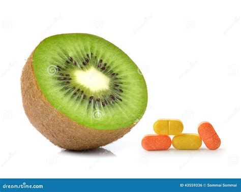 Kiwi Fruit and Vitamin C Isolated on White Background Stock Photo ...