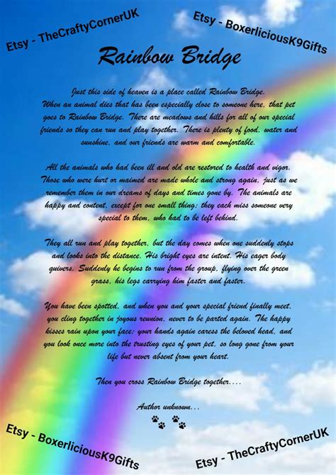 Rainbow Bridge Poem Pet Loss Memorial Bereavement Picture Dog Etc PDF DOWNLOAD Print at Home ...