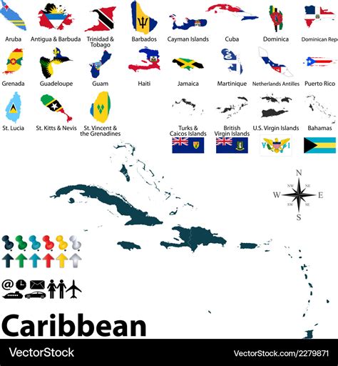 Maps with flags of caribbean Royalty Free Vector Image