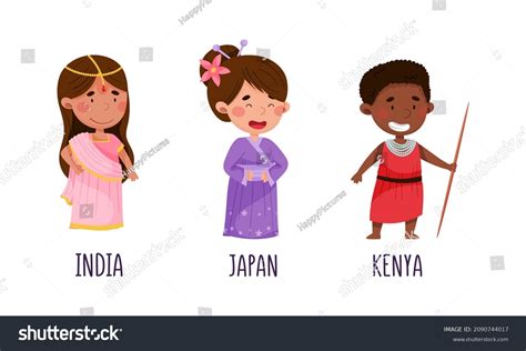 Cute Kids National Costumes Different Countries Stock Vector (Royalty ...