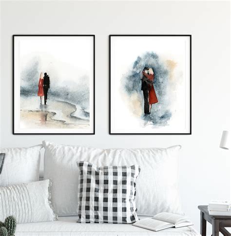 Love Story Painting 2 Wall Art Prints the Hug and the Beach - Etsy | Anniversary wall art, Wall ...