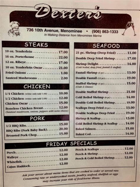 Online Menu of Dexters Restaurant, Menominee, Michigan, 49858 - Zmenu