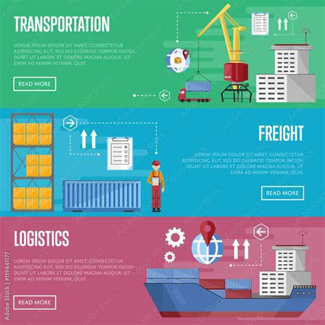 Sea port design concept set with container cargo and shipment flat design vector illustration ...