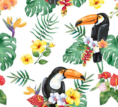 Pattern, white, bird, exotic, flower, texture, toucan, vara, summer, pasari, HD wallpaper | Peakpx