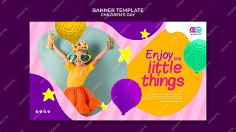 Free PSD | Fun colorful children's day horizontal banner template