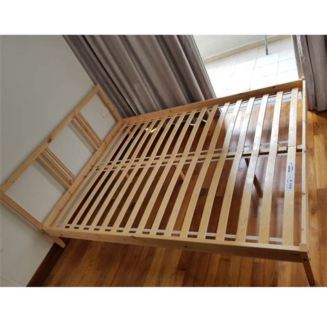 IKEA FJELLSE pine wood bed frame plus LUROY slatted bed base, Furniture & Home Living, Furniture ...