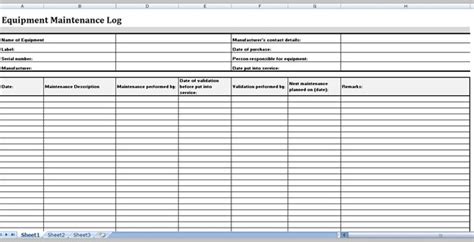 Equipment maintenance log template Excel