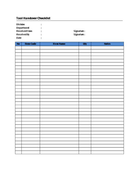 Tool Handover Checklist | Templates At Allbusinesstemplates With ...