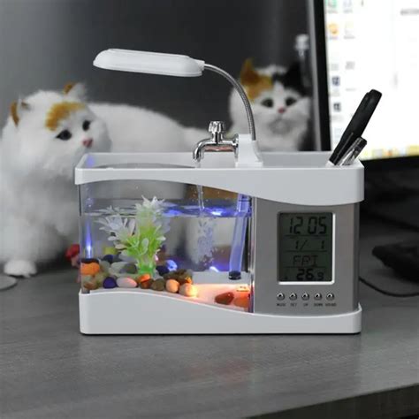 Multifunctional Mini Fish Tank Light USB Rechargeable Aquarium Underwater Light with Clock ...