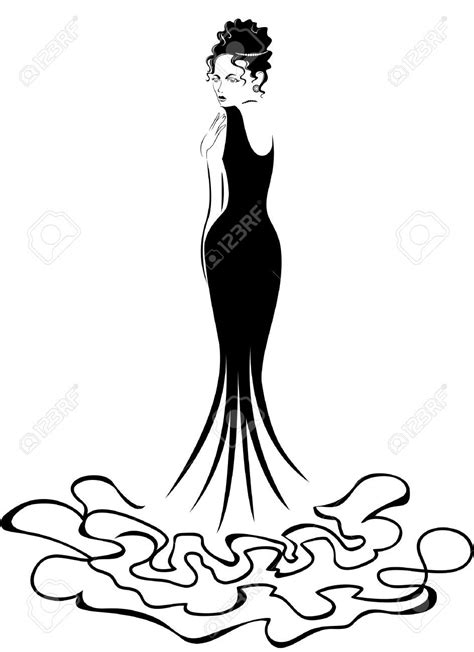 Beautiful Elegant Woman In A Long Black Dress Royalty Free Cliparts ...