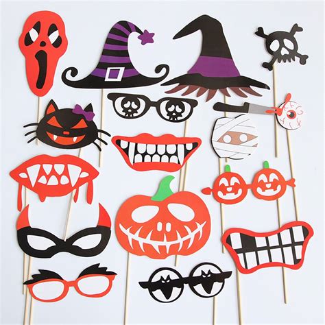 16pcs Funny Halloween Photo Booth Props With Wood Stick-halloween Paper ...