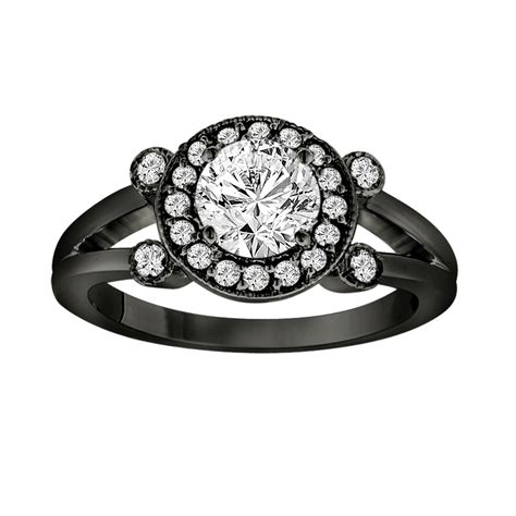 Black Platinum Diamond Engagement Ring 0.96 Carat Halo Pave Certified ...