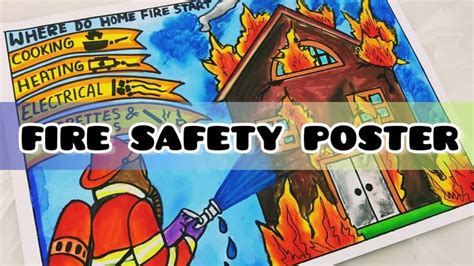 Safety drawing/fire safety poster drawing/Industrial safety drawing/firefighter with fire truck ...