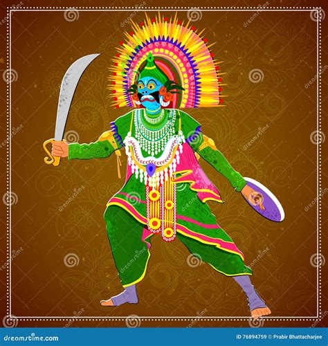 Man Performing Chhau Folk Dance of Assam, India Stock Vector ...