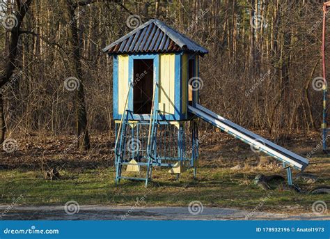 Colored Wooden Slide on a Playground in a Park Stock Photo - Image of blue, architecture: 178932196