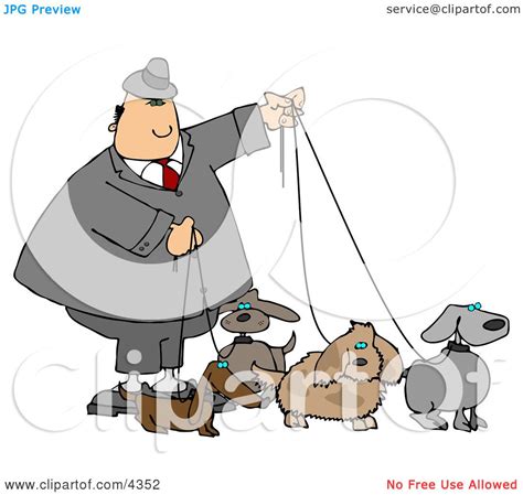 Businessman Walking Four Dogs On Leashes Clipart by djart #4352