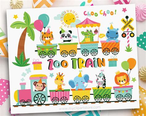 Cute Animal Train Clipart - Premium Design by MyClipArtStore