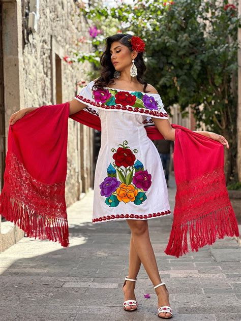 Typical Mexican Dress. Size S XL. Floral Embroidered Dress. Traditional Mexican Dress. Artisanal ...