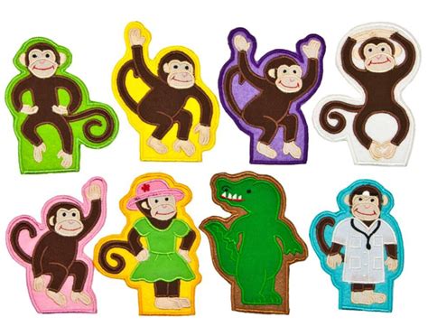 Five Little Monkeys Felt Finger Puppets Kids Creative Interactive Early ...