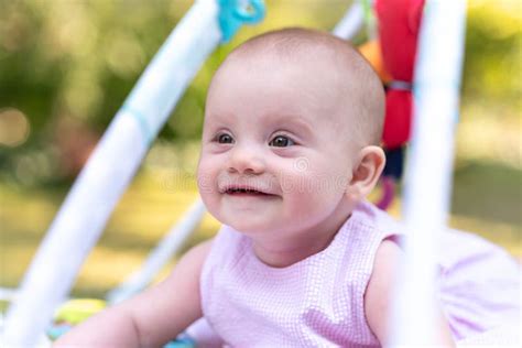 Portrait of Cute Smiling Baby Girl, Outdoors Stock Image - Image of active, girl: 143608737