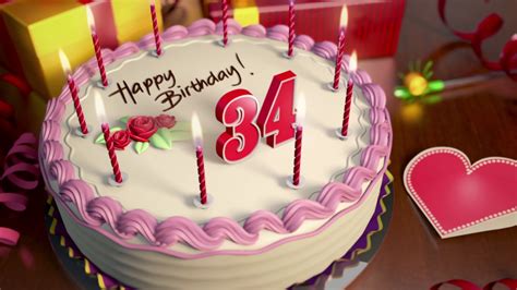 Happy 34th Birthday Cake Animation - YouTube