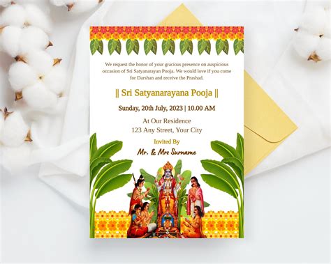 Sri Satyanarayana Pooja Invitation Editable Satyanarayan - Etsy