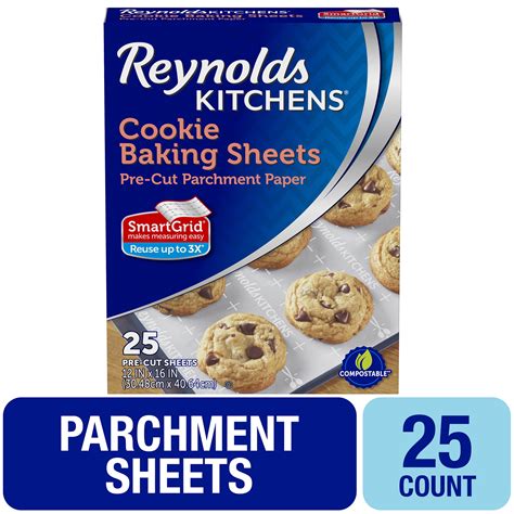 Reynolds Kitchens Cookie Baking Sheets, Pre-Cut Parchment Paper, 25 ...