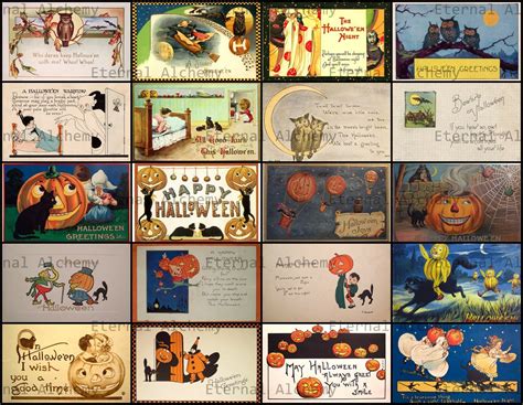 Vintage Halloween Postcards Set 2 Owls, Ghosts and Pumpkins Instant ...