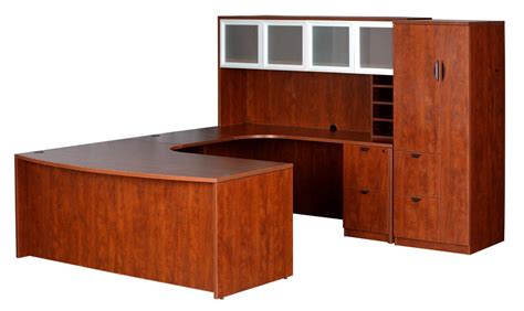 U Shape Desk with Glass Hutch and Storage Tower | Madison Liquidators