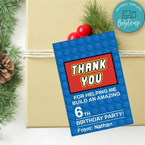 Personalized Building Block Thank You Tags Template DIY | Createpartylabels