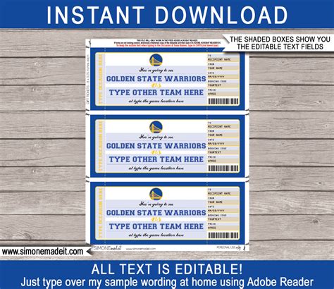 Golden State Warriors Game Ticket Gift Voucher | Printable Surprise NBA ...