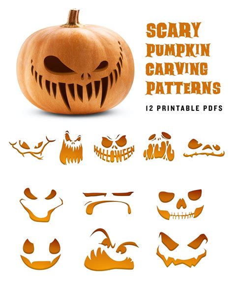 Scary Pumpkin Carving Pattern Angry Jack-o-lantern Printable Templates - Etsy