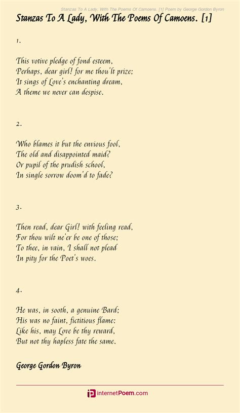 Stanzas To A Lady, With The Poems Of Camoens. [1] Poem by George Gordon Byron